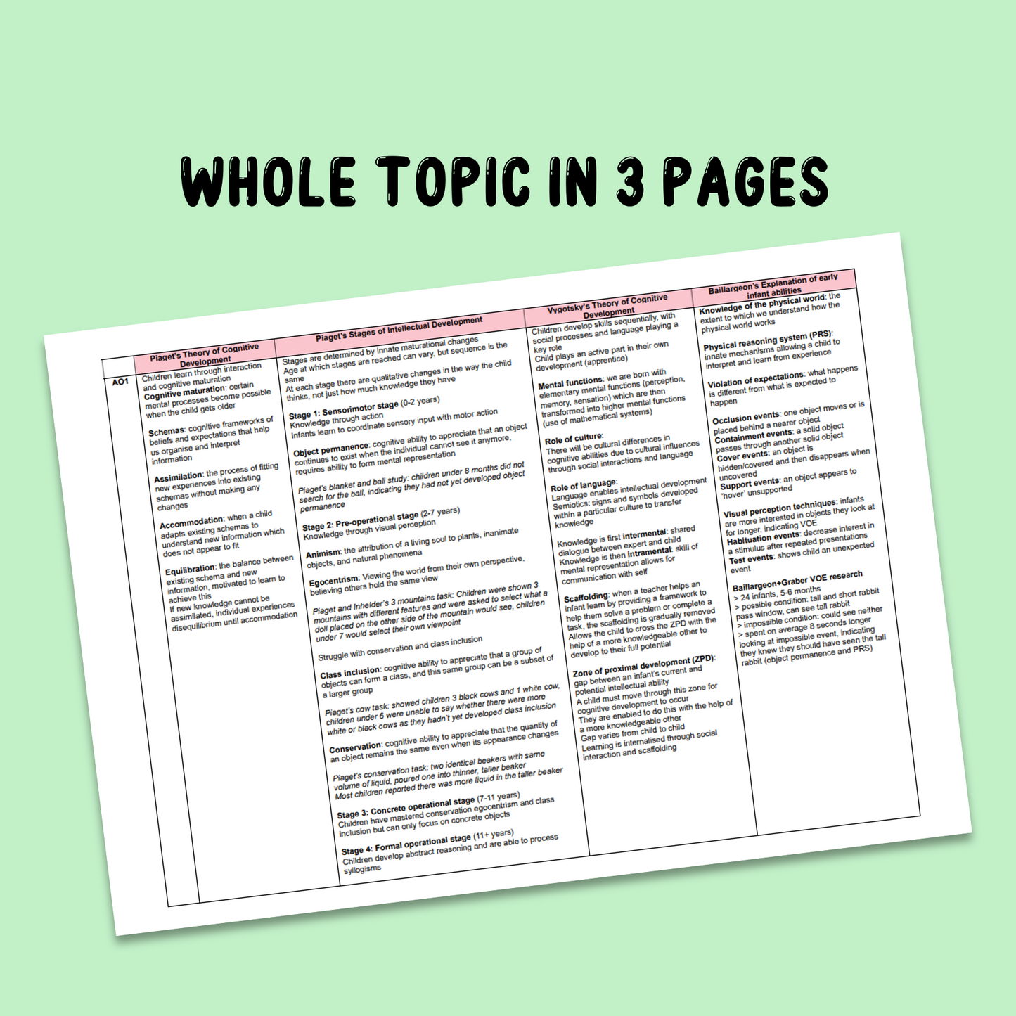 Cognition and Development Knowledge Organisers