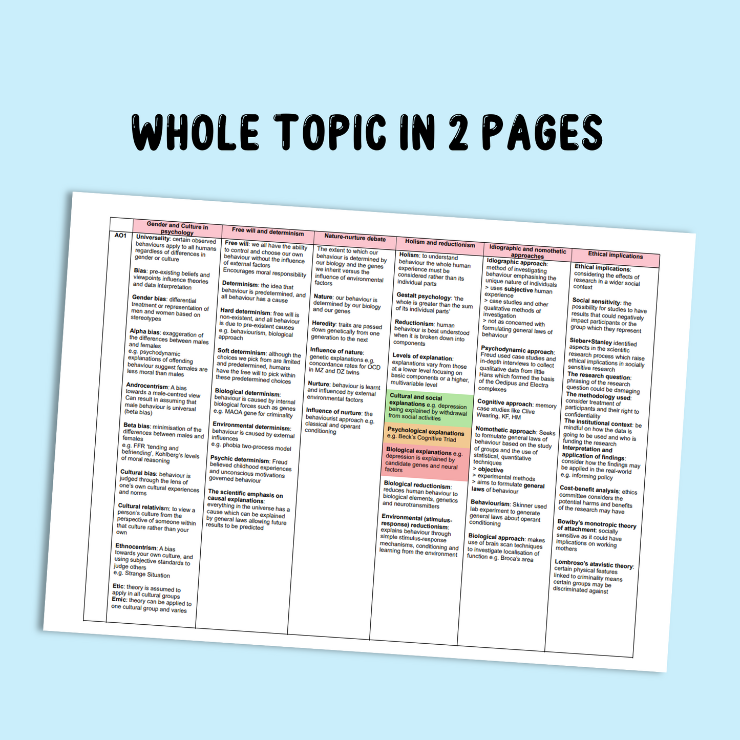 Issues and Debates in Psychology Knowledge Organisers