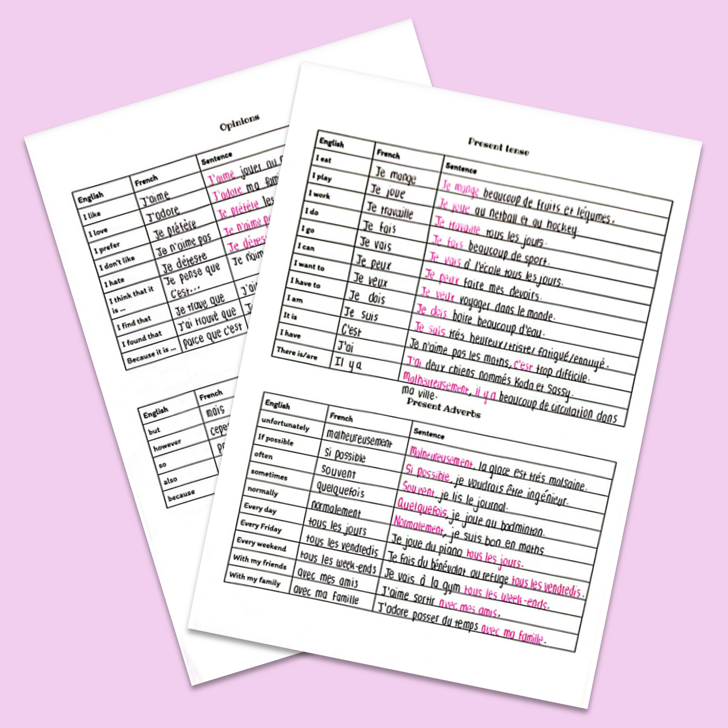 GCSE French Key Phrases and Vocab Cheat Sheets