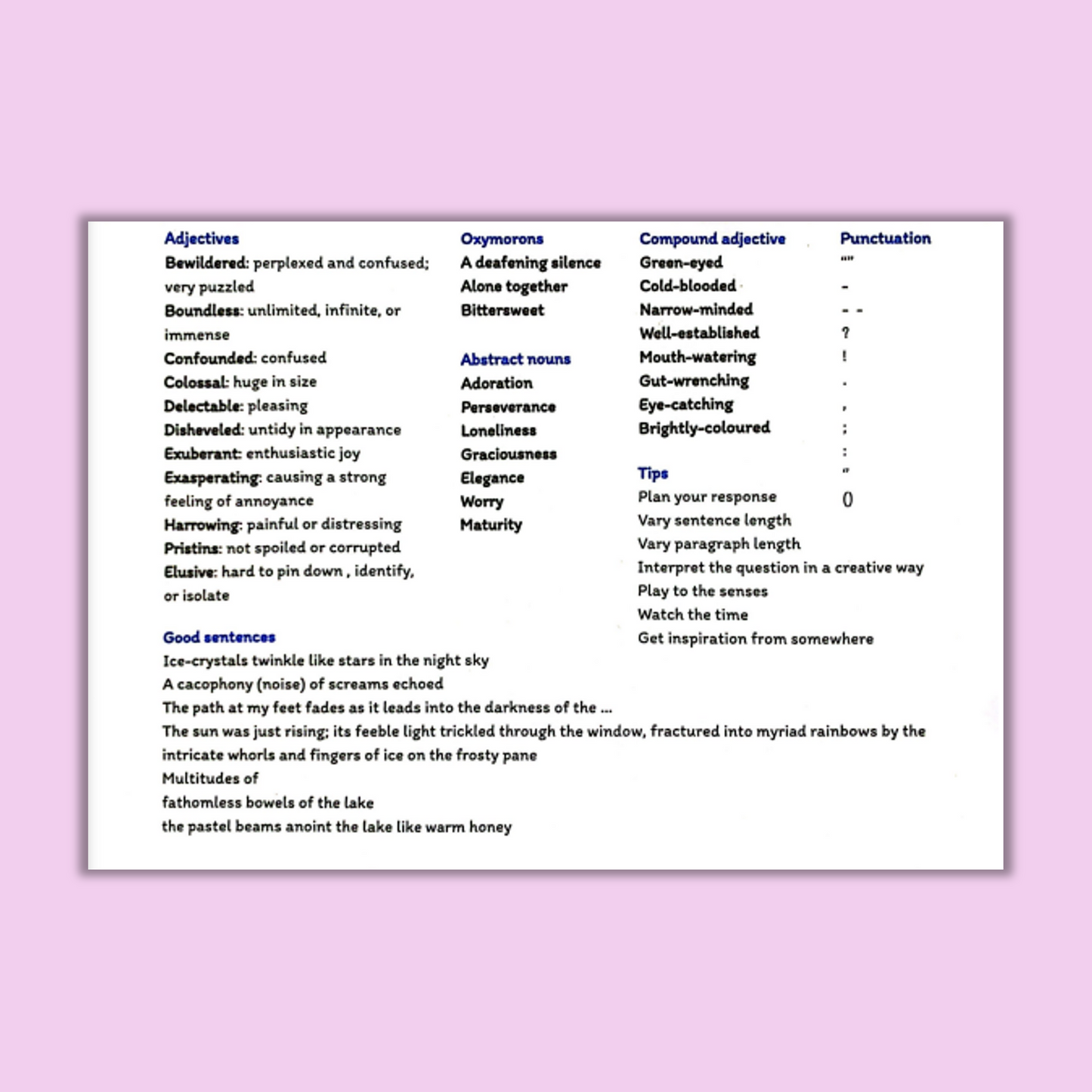 GCSE English Language Creative Writing Cheat Sheet