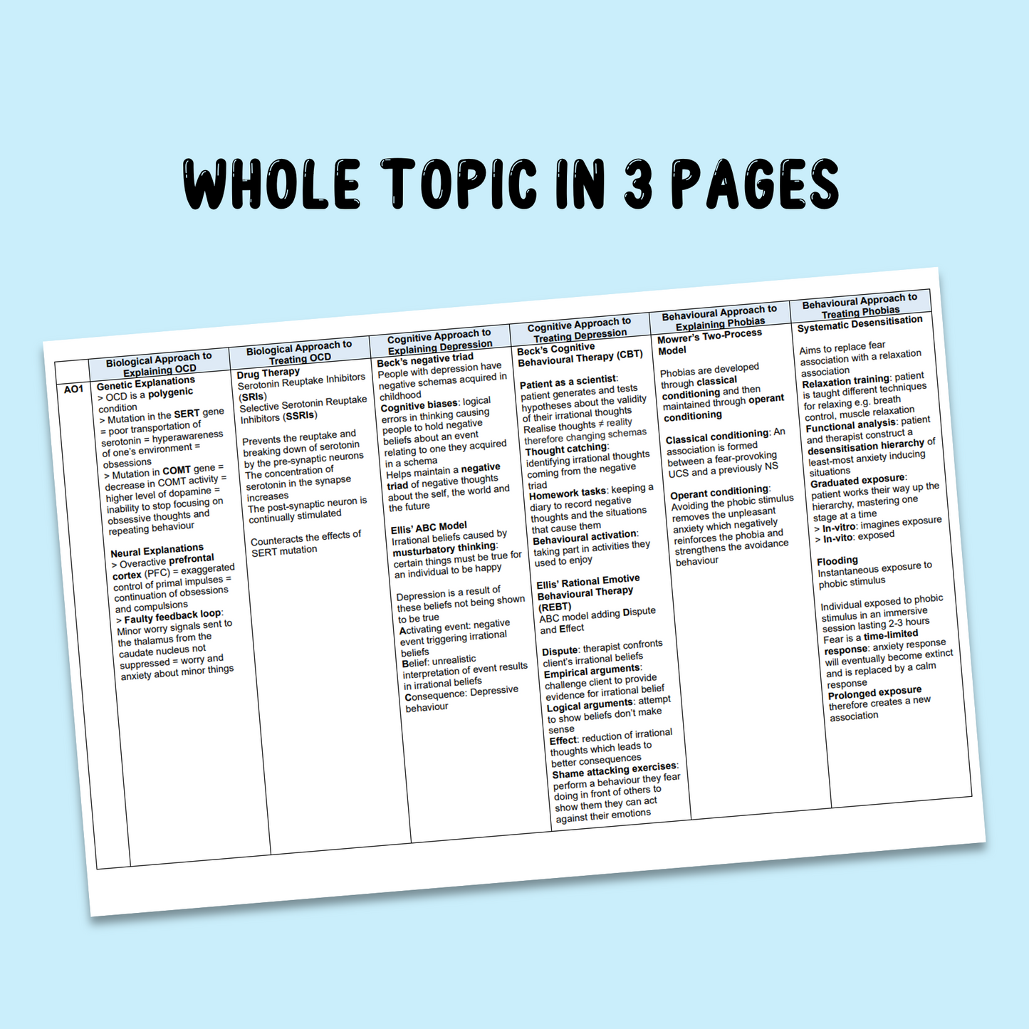 Psychopathology Knowledge Organiser