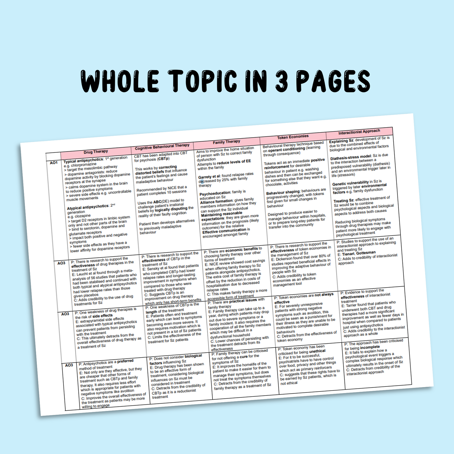 Schizophrenia Knowledge Organiser