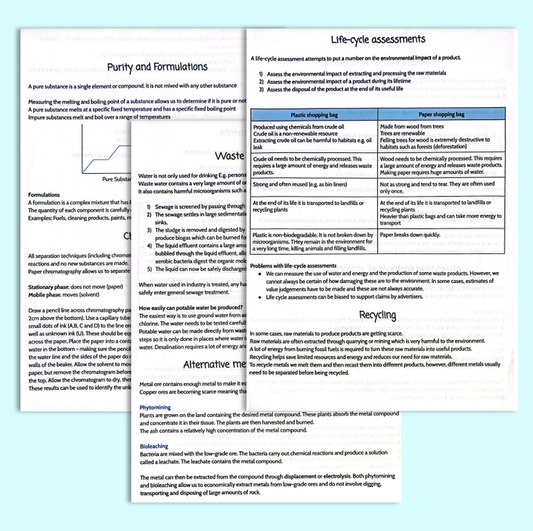 GCSE Chemistry Chemical analysis, the atmosphere, and using resources Notes